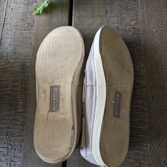 Sperry Sequin Sparkle Glitter Silver Gray Deck Boat Slip on Shoes Size 8.5 - Picture 9 of 10
